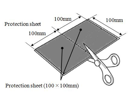 Scissors 3. Install Protective Sheet (a) Cut the protection sheet into two 100mm by 100mm pieces as shown in the illustration (Fig. 3-1). Fig.