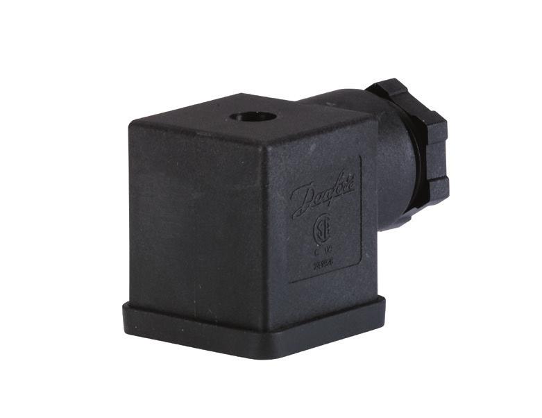 Cable plug Up to IP65 y For use with Danfoss coils type A, AM, AS, AZ, BA, BB, BD, and BY y AC / DC all s up to 250 V y Approved in accordance with: CSA - RoHS 2011/65/EU - VD 2014/35/EU Cable plug