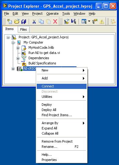 Figure 3.3: Click Connect Laptop to crio. 5.