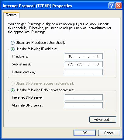 3. Choose Internet Protocol (TCP/IP) and click Properties. The Internet Protocol (TCP/IP) dialog box is displayed. 4. On the General tab, select Use the following IP address.