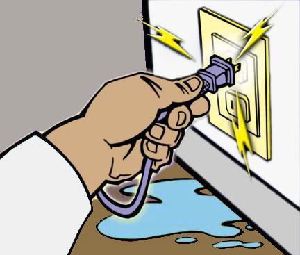 Wet Areas If you touch a live wire or other electrical component while standing in even a small puddle of water, you will get shocked Avoid working in wet