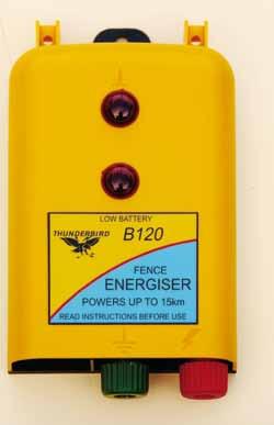 Pulse and low battery lights Electronics are heavily coated to minimise failure due to moisture and insect damage. 12 Volt Battery Fence Energisers B20 Powers up to 2 km B60 Powers up to 7.