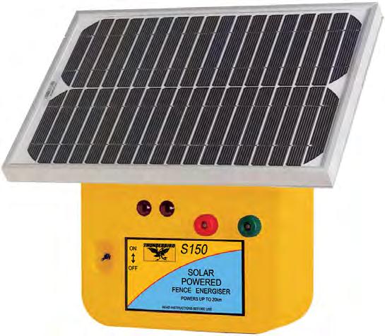 Large Solar Fence Energisers Large Solar Energisers S150 20 km Solar Energiser - All in one unit S255 25 km Solar Energiser (MB255 + solar kit) S355 35 km Solar Energiser (MB355 + solar kit)
