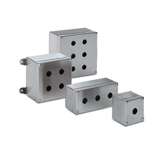 Stainless steel pushbutton boxes AP Cable inlet plate P. 86 Support for DIN rail P. 82 Internal mounting plate Pedestal support P.