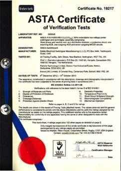 ASTA CERTIFICATION S/No Product Reference Maximum Rating/ Cross Section Certificate No.