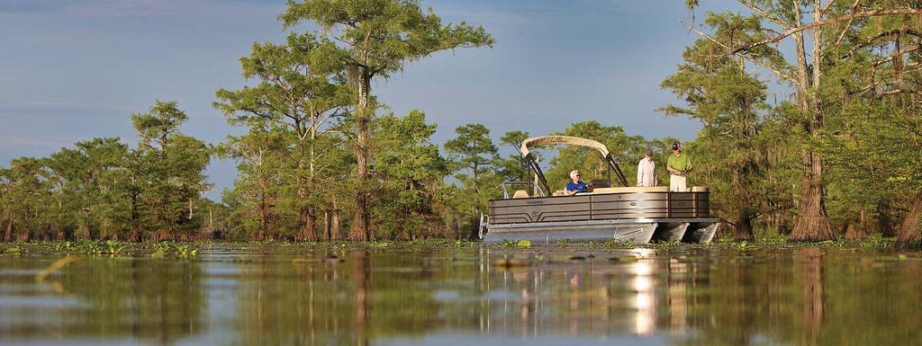 {FISHINGSERIES This Veranda Luxury Pontoon Fishing Series stands-alone as the leader in its category and excels in styling, performance, and functionality with its heart and soul firmly built on its
