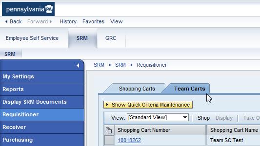 Requisitioning: Team Shopping Accessing Team Shopping Carts: For a