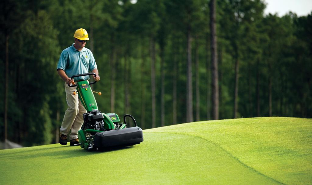 220 E-Cut Hybrid Walk Greens Mower Extreme contour following. With a fully contouring head, the 220 E-Cut Hybrid can easily follow the most severe undulations.