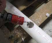 For best results, drill pvc in a drill press if possible. To release the pvc pipe from hanger, press pipe into hanger and use a small screw driver to release hanger jaws.
