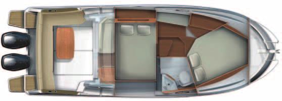 ANTARES 8.80 Interior Head compartment with shower, washbasin and marine WC. Owner s space, closed off with courtesy curtain. Settee and lockers. Mid cabin: double berth and lockers.