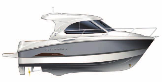 Limited edition Decor ANTARES Pearl Grey Hull Specific décor Swivel bow fitting in stainless steel M/D 700 W Vertical electrical windlass + Remote control Bow thruster + Battery - V - 0 Ah liter