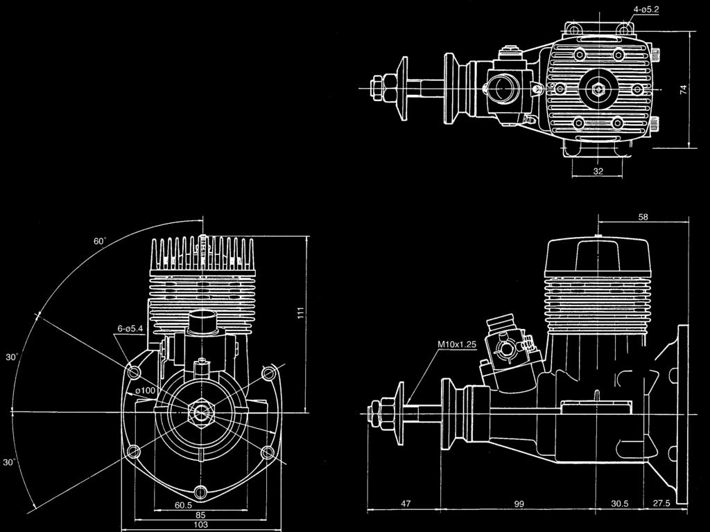 THREE VIEW DRAWING Specifications Displacement