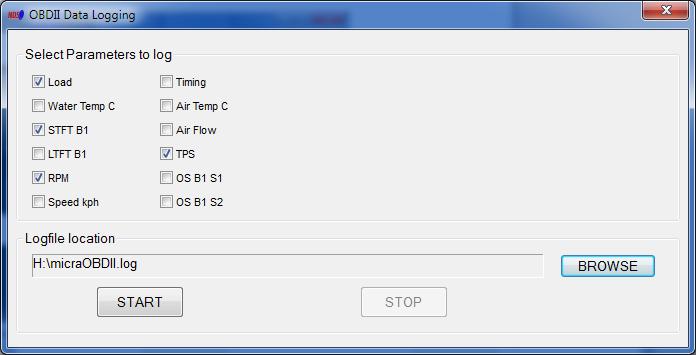 10.2 Data logging This function allows the user to select what OBDII parameters logged. It also provides options for the log file name and location.