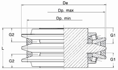 Dimensions of ajustable pulleys PR DV - soli hub PR 1DV Part PR 1DV 121 PR: Ajustable pulleys soli hub of grooves (1 groove) External iameter Coe De Dp max Dp min Belt SP Belt SPA Belt SPB G1 G2 Dp