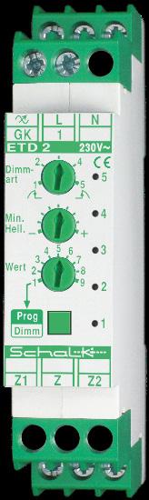 UNIVERSAL PUSHBUTTON DIMMER ETD 2 (Rail mount version) With central control inputs, front button and various operating modes and functions General purpose, user-friendly electronic pushbutton dimmer