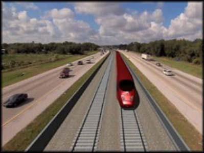 FIGURE 3: The computer rendering above depicts a typical condition within Interstate 4 where the HSR alignment would be contained in the center median. (SOURCE: www.wtsp.com, Tampa Bay Ch.