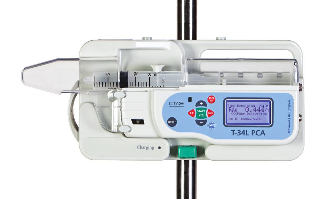 T34L-CA Stationary or portable, the T34L-CA is a robust CA syringe pump with configurable modes of operation to meet the needs of specialty pain management patients.