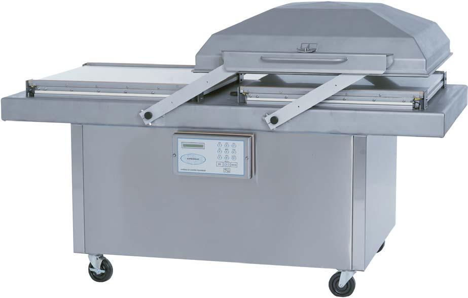 (Shown with optional casters) MODEL 700-A This automatic vacuum packaging system features an automatic cover movement and two deck mounted take away