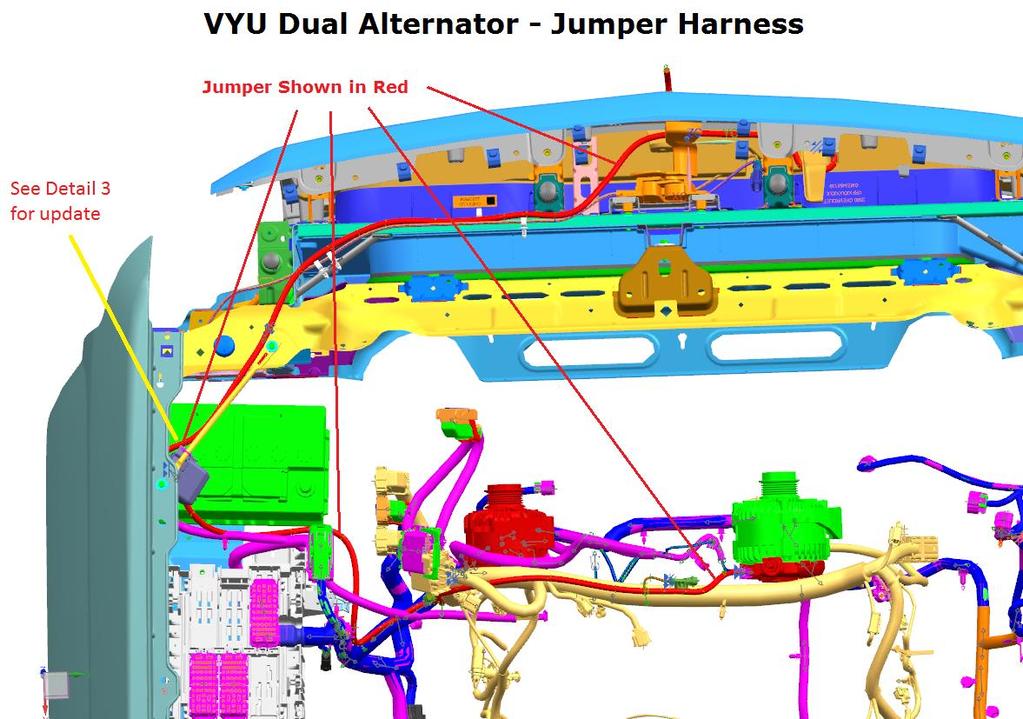 Fig: 3b Jumper Harness Layout dual alternator [see detail 3 for