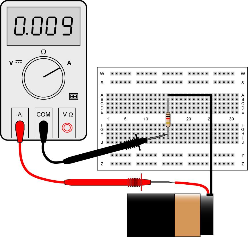Electricity and Electronics, Section 2.2, Ammeter: o Terms and Definitions: Ammeter: An ammeter measures electrical current in a circuit.
