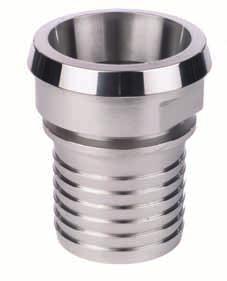 FOOD COUPLINGS DIN 11851 COUPLINGS FEMALE COUPLING WITH SMOOTH HOSE SHANK WITHOUT NUT ND Inch For hose Weight/pc Reference mm Kg 15 1/2" 13 0.13 DKVS013 20 3/4" 19 0.15 DKVS019 25 1" 25 0.