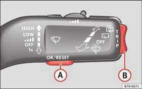 Autohold Service Info Reset Default setting Using the menus on the instrument panel Fig. 44 Windscreen wiper lever: buttons to access the instrument panel menus The essentials Fig.