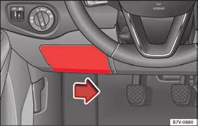 Emergencies Fuses Fuse location Fig. 59 On the driver-side dash panel: fuse box cover The essentials Only replace fuses with a fuse of the same amperage (same colour and markings) and size.