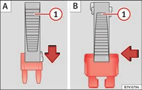 62 B. Remove the relevant fuse. Replace the blown fuse by one with an identical amperage rating (same colour and markings) and identical size. Replace the cover.