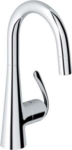 It is available with a standard swivel spout and a pullout