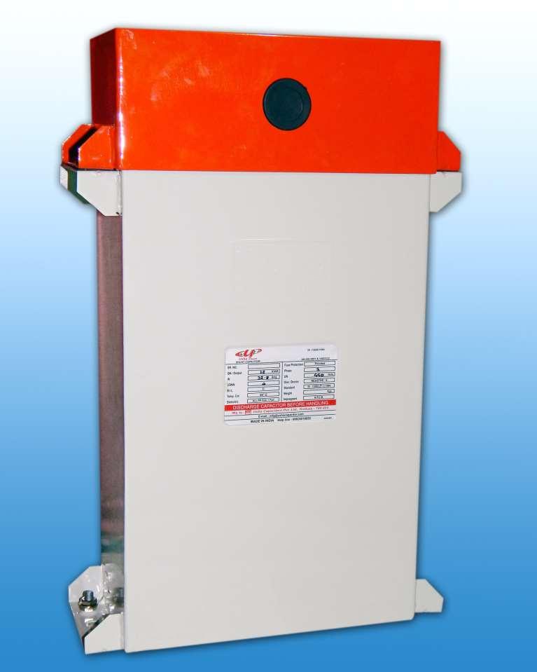 5. Heavy Duty Double Di-Electric Oil Filled (MKP) Type o Specification: Self Healing Type,IS 13340/13341/IEC : 60831-1 o Voltage Range: 5 To 25 KVAr For 415/440v/525VAC/650 VAC, 50HZ, 3PH o