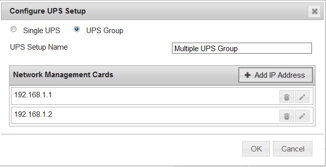PowerChute Network Shutdown: Standard User Guide To create a setup with a group of UPS devices, choose UPS Group: 1. Enter a UPS Setup Name (with a maximum of 20 ASCII characters) 2.