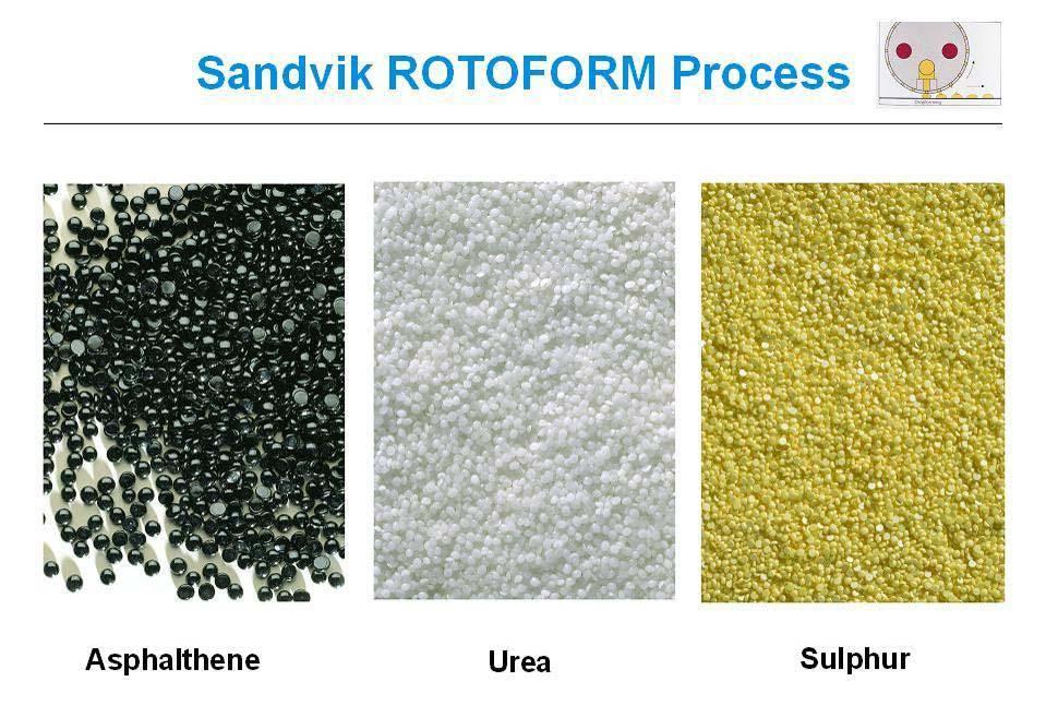 Picture 1: Different Rotoform products In the fertilizer industry Sandvik is the market leader in sulphur and sulphur bentonite solidification technology.