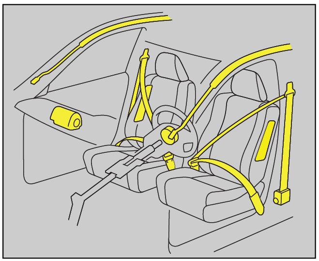 Side airbags mounted in the outer driver and front passenger seat-backs. 4. Side curtain airbags mounted above the left and right side windows under the headliner.