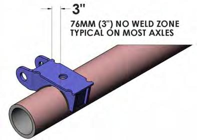 7. Weld the axle seats to the axle. Do not weld 1 ½ each side of the axle center line. The spring beams and U-bolts should not be attached to the seat during weld.
