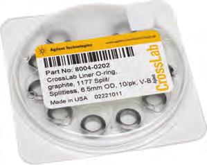crosslab PArTS ANd SuPPLiES Agilent CrossLab Liner O-rings Liners are sealed in the inlet with fluoroelastomer or graphite O-rings Graphite O-rings are used when inlet temperatures exceed 350 C