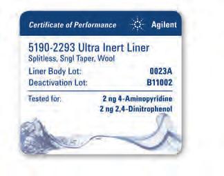 Agilent's Ultra Inert liners were developed and are manufactured and certified using a suite of tests specifically designed to ensure batch-to-batch uniformity.