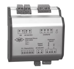 4-20mA or 0-10V analogue input signal Digital input can be used to force valve closing Dip-switches for selection of Electrical Control Valves, analogue input and start mode Aluminium housing for DIN