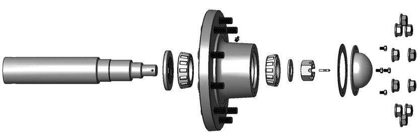 Bushing (1) 12590 - RH Wheel Cylinder (1) 572655 - Wheel Strut Assembly - RH (1) 117145 - Bushing (1) 117414 - Lock Nut, /4 GRC Unitorque (4) 1180 - Hub/Spindle