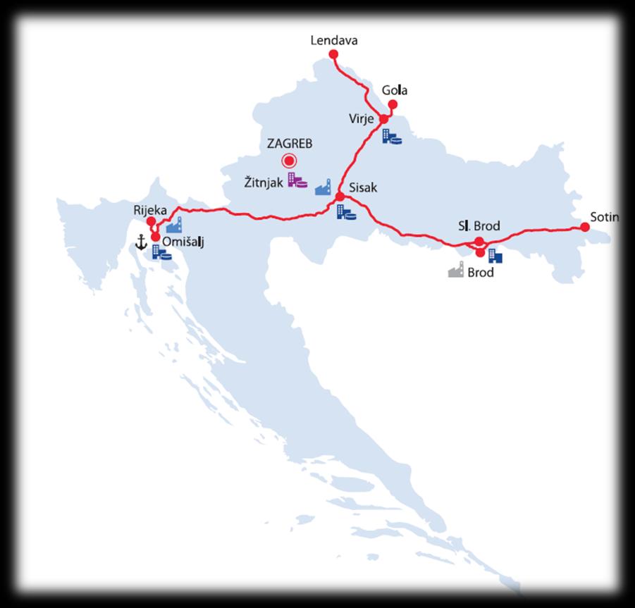 JANAF OIL PIPELINE & TERMINALS 8 JANAF oil pipeline route Mainland terminals SISAK TERMINAL Junction onshore terminal from where the pipeline divides in two branches: Northward to refineries in