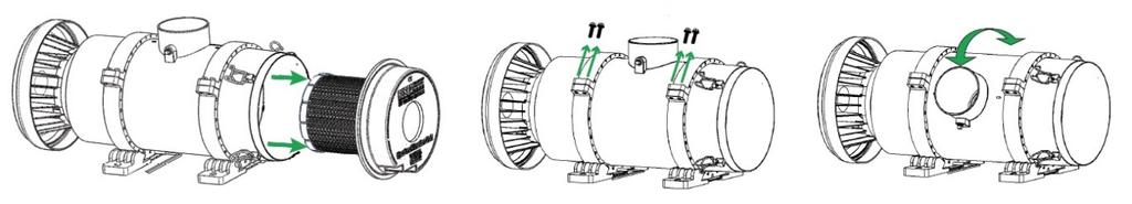 Outlet Orientation: The XLR outlet can be rotated every 10 degrees identified with location marks on body clamps. 1. Release prefilter latches, see prefilter removal page 5. 2. Remove XLR prefilter.