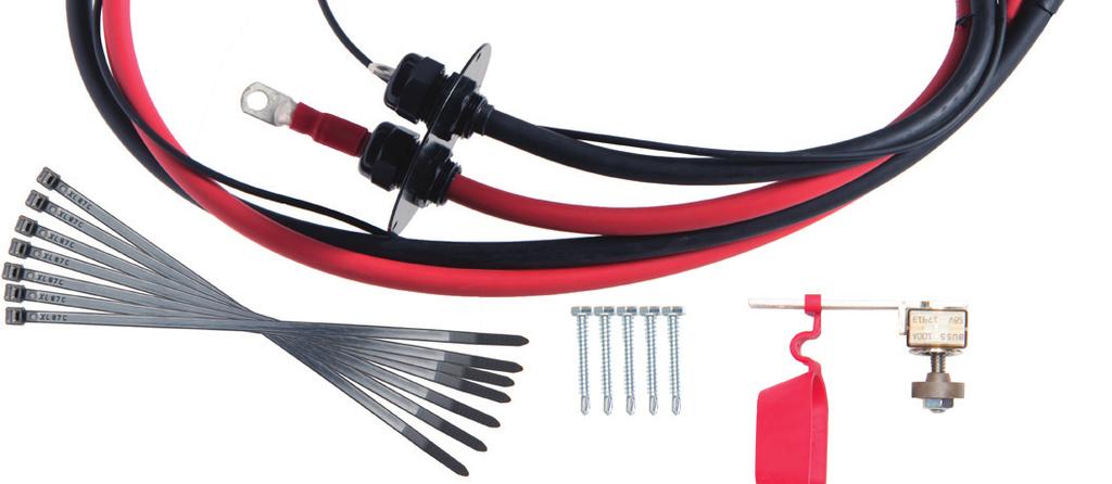 Inverter Harnesses PART NBR CABLE GUAGE POSITIVE CABLE LENGTH NEGATIVE CABLE LENGTH CHASSIS CABLE LENGTH FUSE CUBE NBR OF PLATES P808-1002 1/0 11 RED 10 BLACK