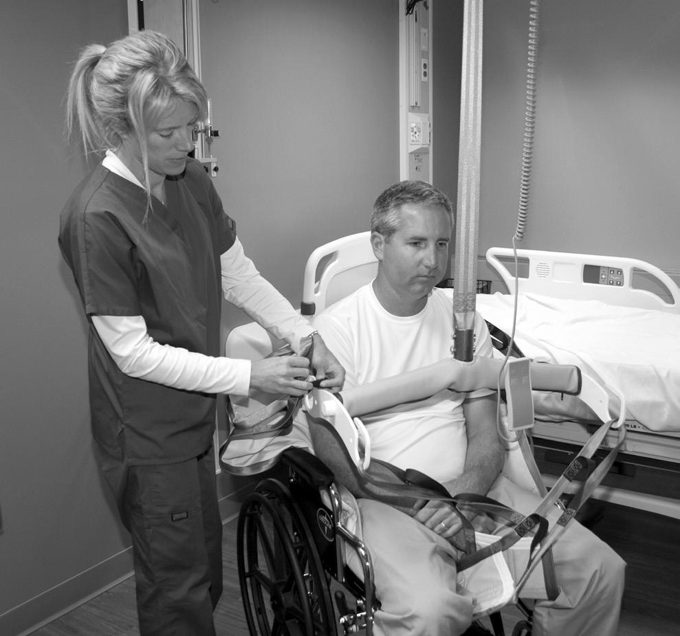 Make sure the base of the sling touches the chair seat and is two inches below the tailbone. Make sure the top of the sling is above the patient s shoulders and lean the patient back in the chair.