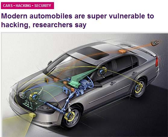 Are now a reality Researchers Show How a Car s Electronics Can Be Taken Over Remotely By John Markoff, published on March 9, 2011 Vehicle odometer fraud