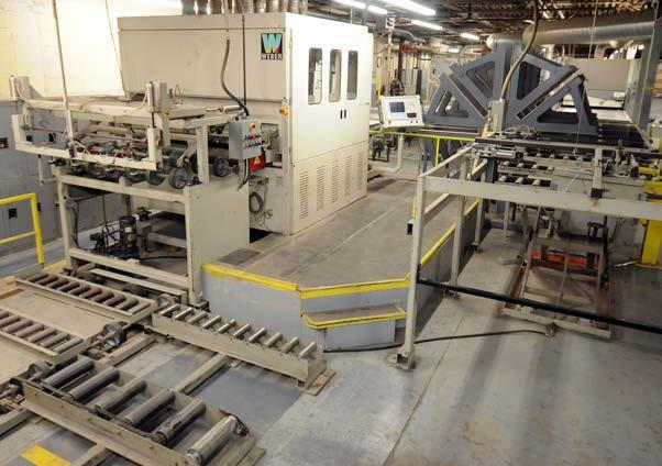 w/ SIEMENS SIMATIC OP37 CNC control, brush head; carrousel type sheet flipper; transfer system; side discharge stations w/ hydraulic scissor lift table; PLC integration & controls INSPECTION IS