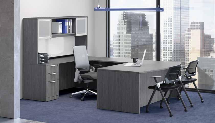 Desks & WORKSTATIONS 729 Bowfront Workstation PL189/193/182L/R/166 List 1339 Hutch with 2 Glass Doors, List