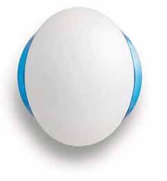 Brio IP44 Crisp white, silver and translucent blue versions Blue version creates a coloured halo effect Tamper resistant locking feature IP44 for wet areas F Standard Emergency White Silver 28w TC-DD