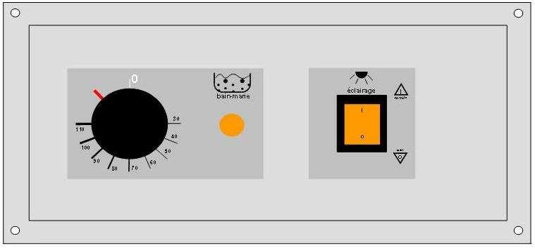 Controls: The control buttons are placed on a panel to be built-in. o A mechanical thermostat with orange on-off light for the bain-marie tank.