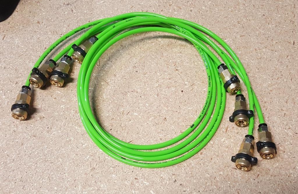 Insert the Green 1/4 OD Whip lines into each of the fittings to build