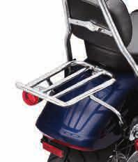 Fits 04-later XL models equipped with Rigid Sideplates P/N 53925-04 and 02-05 Dyna models equipped with Rigid Sideplates or Detachable Sideplates. 53742-04 Chrome. E. TAPERED LUGGAGE RACK CHROME E.