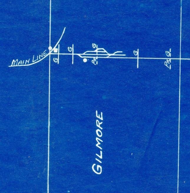 This excerpt from a c. 1945 Montour track diagram shows Gilmore Junction and the track arrangement at Morris Mine.